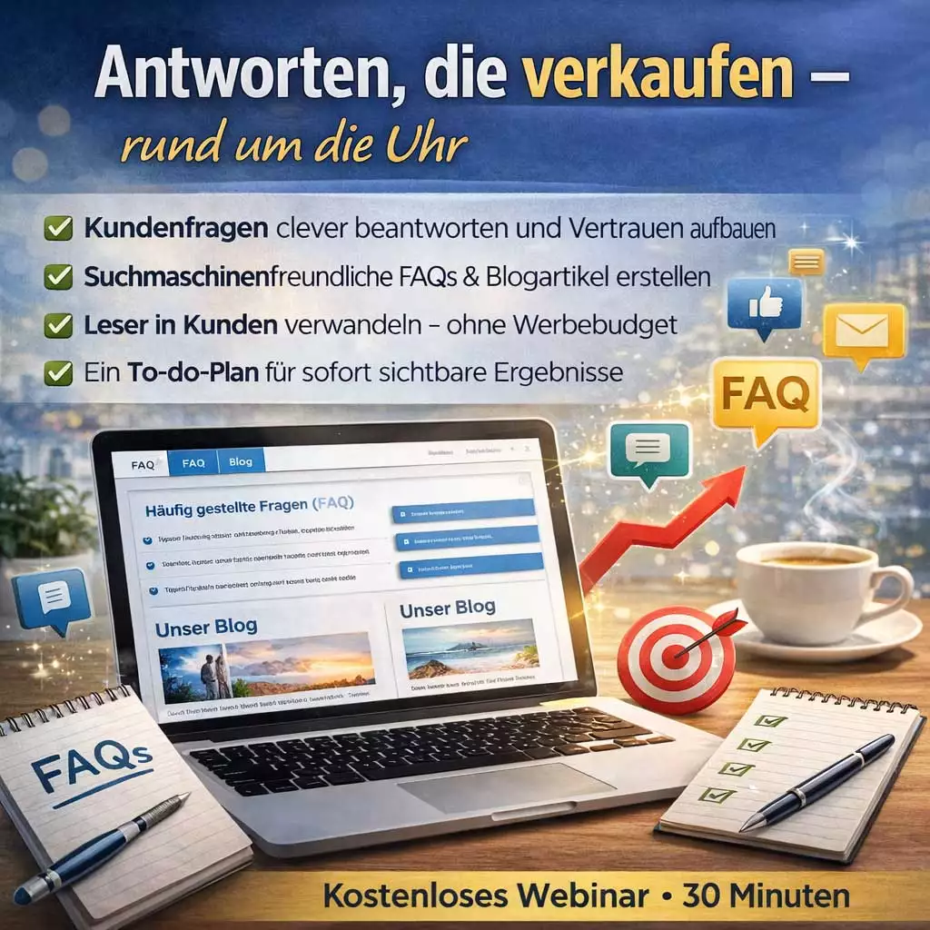 Ein Notebook, das einen FAQ sowie Blog zeigt.