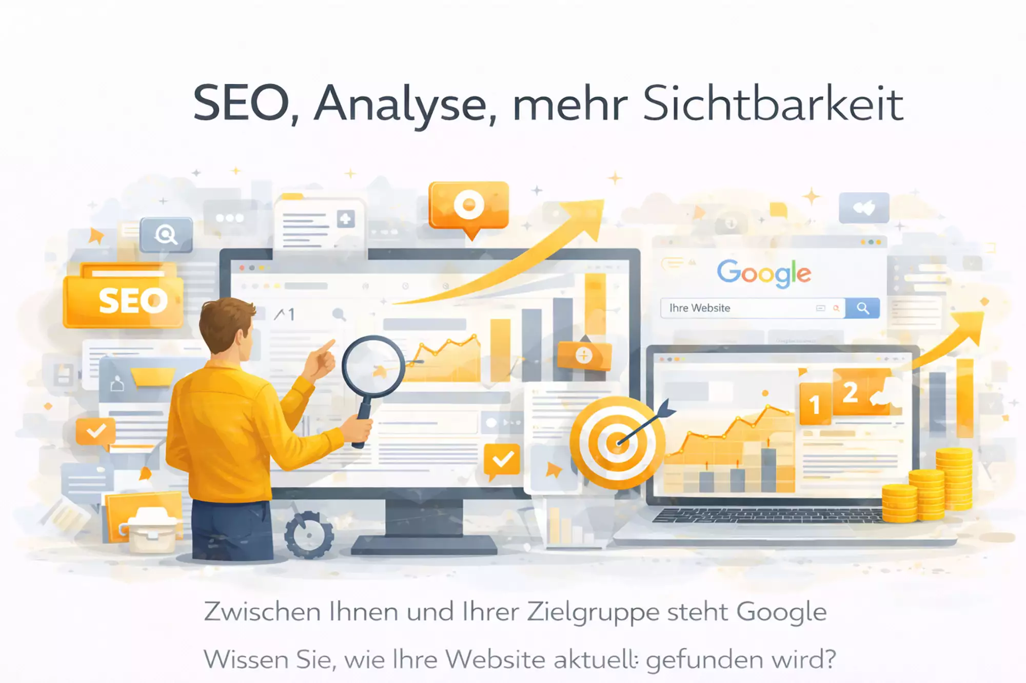 SEO-Anlayse für mehr Sichbarkeit: eine Illustration zeigt was zu tun ist
