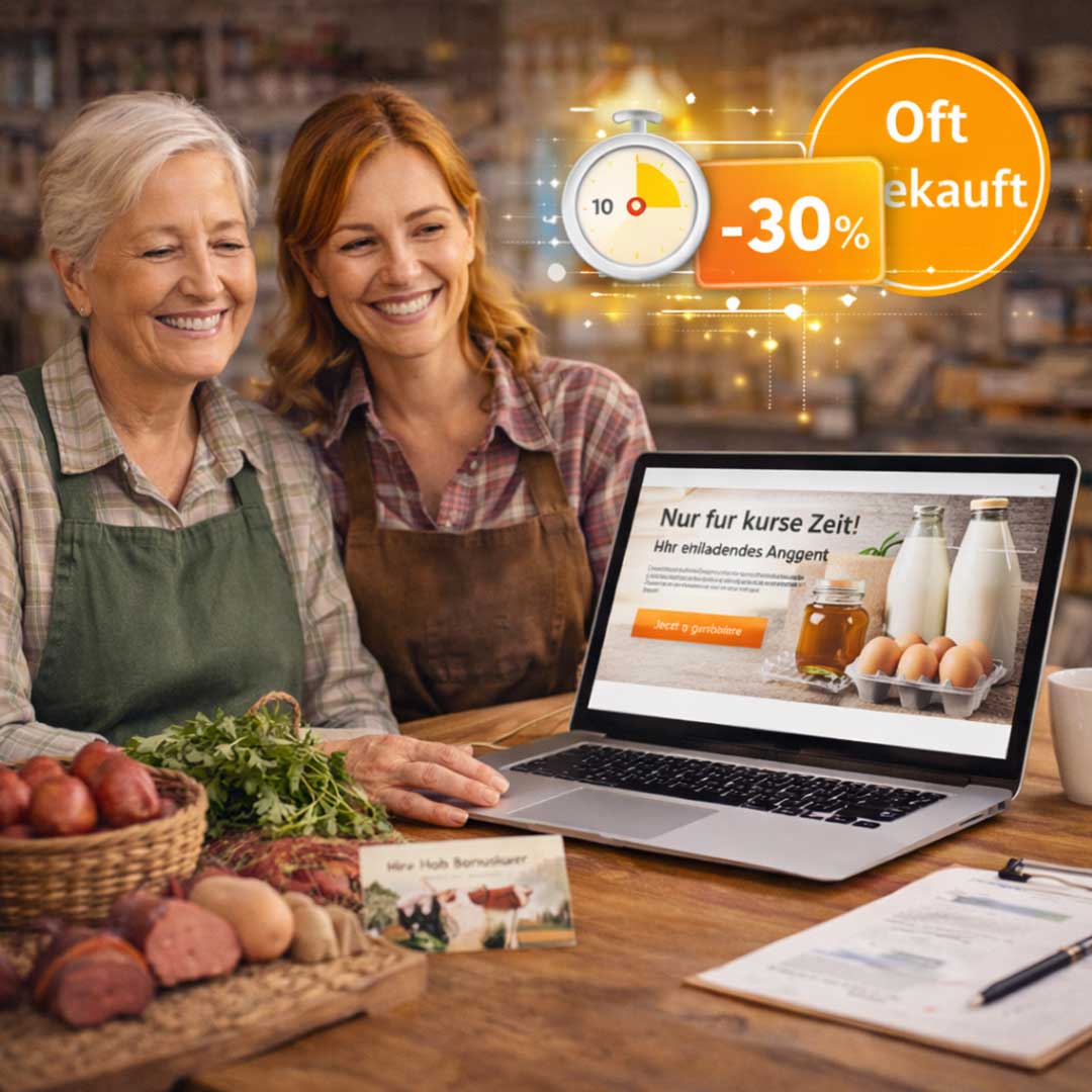 Unternehmerin arbeitet an einer verkaufsstarken Landingpage mit zeitlich begrenztem Angebot und klarer Call-to-Action