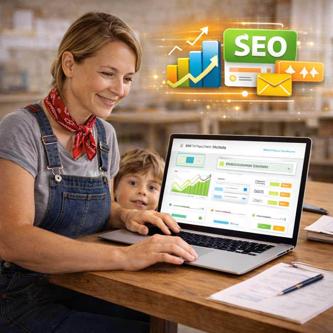 Unternehmerin optimiert die Sichtbarkeit seiner Website mit erweiterten Suchmaschinenoptimierungsmaßnahmen